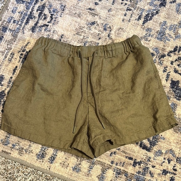 Mango Pants - Mango Green Linen Shorts with Relaxed Fit